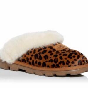 UGG $155 Women's Coquette Leopard Print Calf Hair & Shearling Slippers Sz 8 GUC